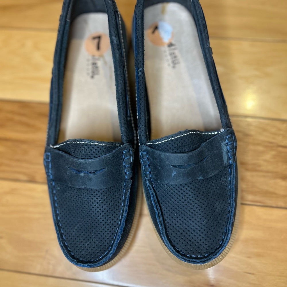 NWOT Bed Stu Leather Navy Blue Loafers Boat Shoes - Picture 5 of 12